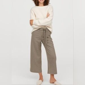 Plaid Wide-Leg Pants with Tie Waist